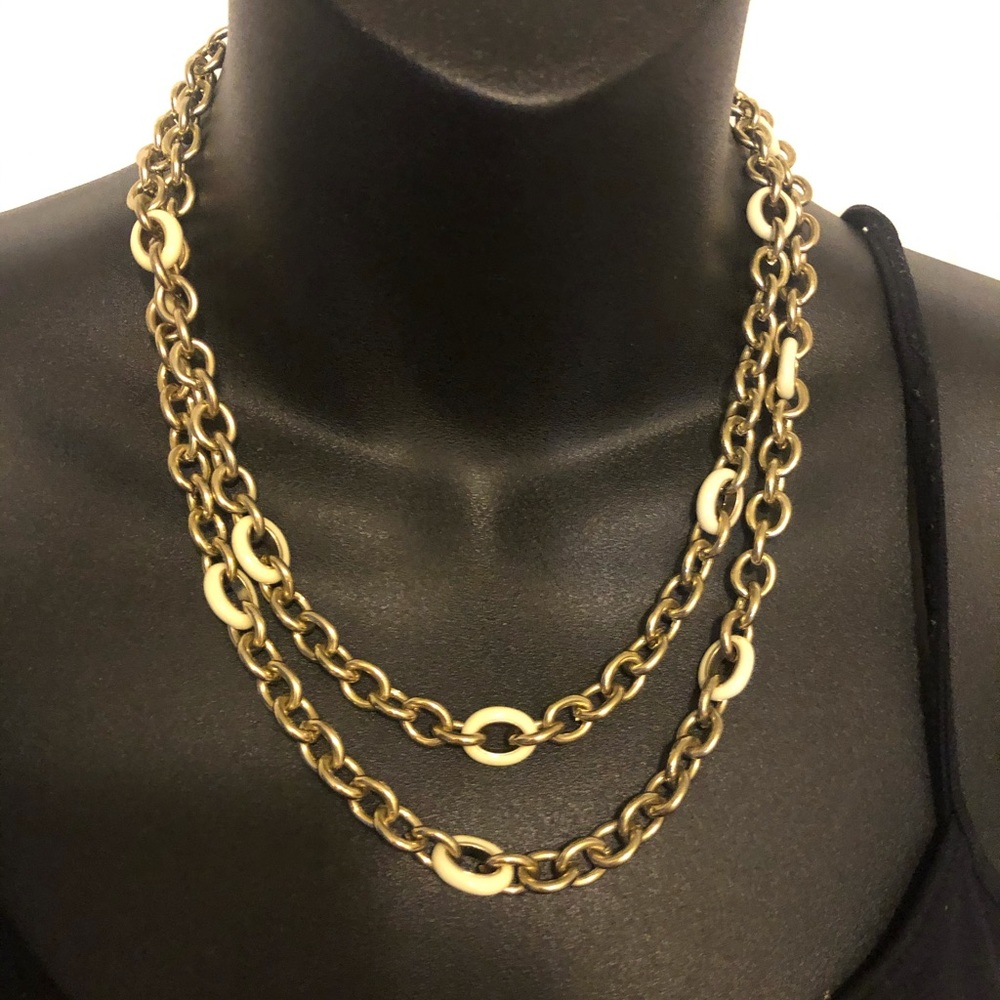 J crew yellow enamel long necklace, gold chain.